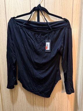 Judith - Foxblood Black Off-Shoulder asymmetrical Long Sleeve Top - S